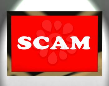 Scam Screen Showing Swindles Hoax Deceit And Fraud
