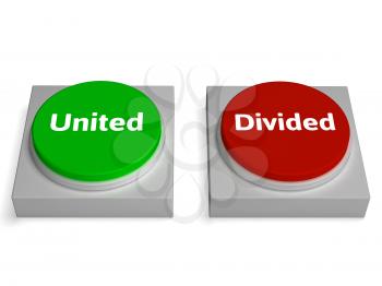 United Divided Buttons Showing Unite Or Divide