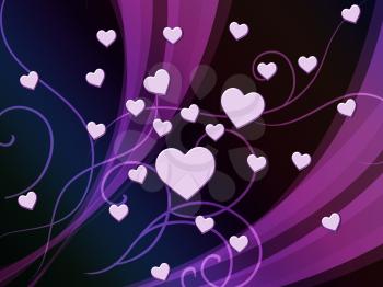 Purple Hearts Background Showing Romantic And Passionate Wallpaper