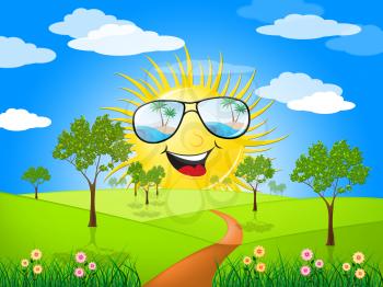 Smiling Sun Sunset In The Country 3d Illustration
