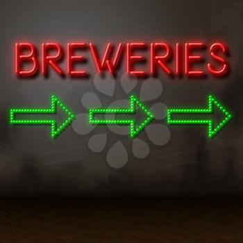 Breweries Neon Sign Directs To Brewing Factory Manufacturing