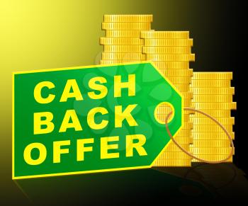 Cash Back Offer Label And Coins Represents Partial Refund 3d Illustration