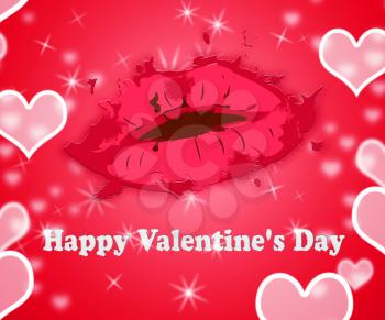 Happy Valentine's Day Lips Shows Romantic Celebration Or Valentine