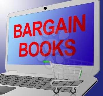 Bargain Books Laptop Message Shows Discount Novels 3d Illustration