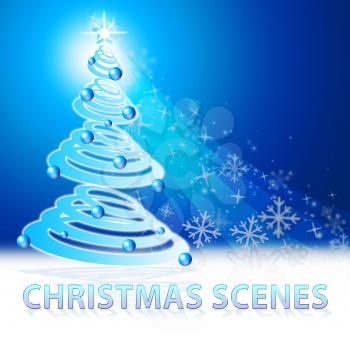 Christmas Scenes Tree Shows Xmas Scenery 3d Illustration
