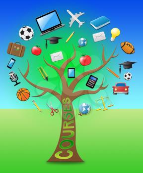 Courses Tree With Icons Indicates Programme And Syllabus 3d Illustration