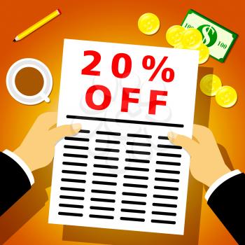 Twenty Percent Off Newsletter Means Sale 20% 3d Illustration
