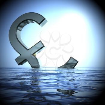 Pound Sinking In The Sea Showing Depression Recession And Downturns 3d Rendering