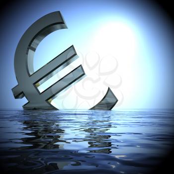 Euro Sinking In The Sea Showing Depression Recession And Downturns 3d Rendering