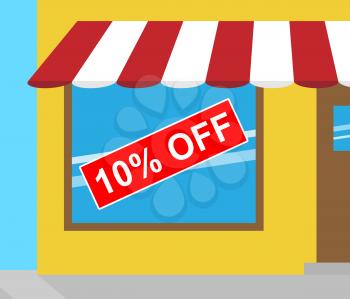Ten Percent Off Sign In Shop Window Means Reductions 3d Illustration