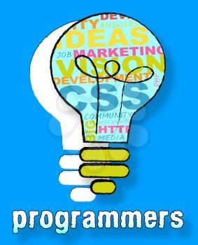 Programmers Lightbulb Words Indicates Software Development 3d Illustration