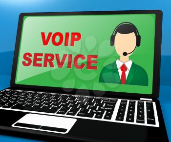Voip Service Laptop Shows Internet Help 3d Illustration