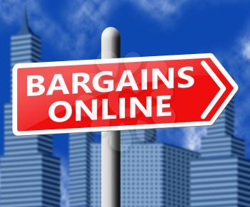 Bargains Online Sign Showing Internet Deal 3d Illustration