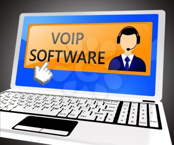 Voip Software Laptop Shows Internet Voice 3d Illustration