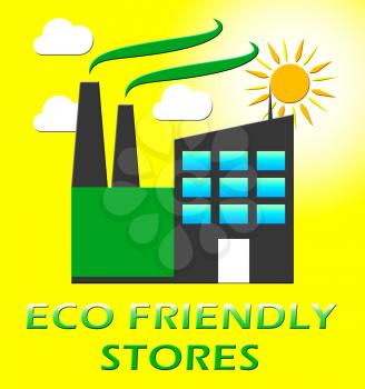 Eco Friendly Stores Factory Represents Green Shops 3d Illustration 