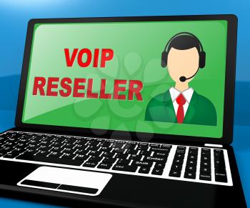 Voip Reseller Laptop Shows Internet Voice 3d Illustration