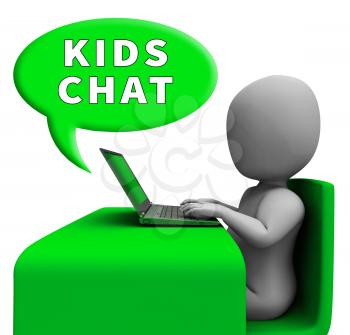 Kids Chat Child With Laptop Showing Child Messenger 3d Rendering
