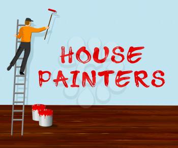 House Painters Showing Home Painting 3d Illustration