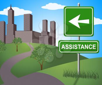 Assistance Sign Representing Assisting Customers 3d Illustration