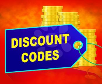 Discount Codes Coins Means Saving Money 3d Illustration