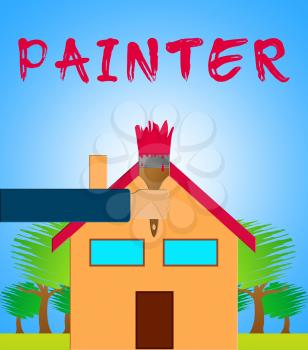 Home Painter Paintbrush Showing House Painting 3d Illustration