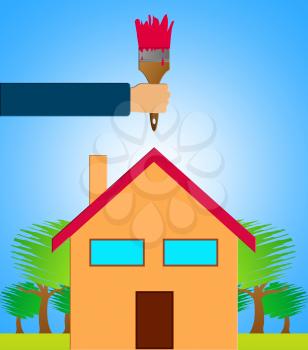 Home Decoration Paintbrush Shows House Painting 3d Illustration