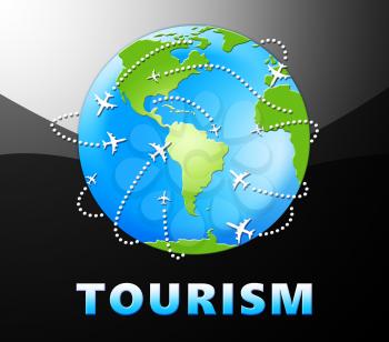 Tourism Plane Globe Shows Go On Leave 3d Illustration