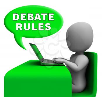 Debate Rules Man With Laptop Displays Dialog Guide 3d Rendering