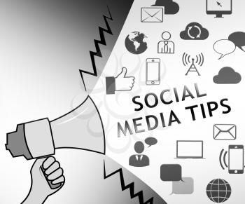 Social Media Tips Icons Representing Means Networking Advice 3d Illustration