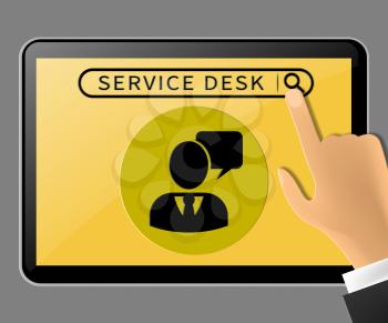 Service Desk Tablet Representing Support Assistance 3d Illustration