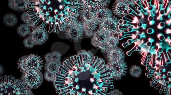 Coronavirus novel epidemic shown by cells of covid-19 multiplying and spreading. Transmission of corona virus flu causing viral death - 3d animation
