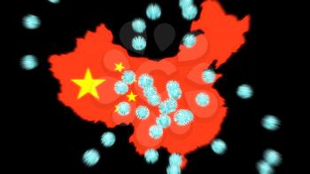 Coronavirus map shows china covid-19 influenza epidemic spreading. Pandemic flu disease with viral risk of contagion across the world - 3d animation