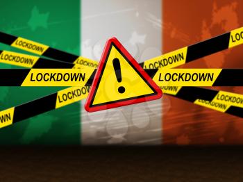 Ireland lockdown preventing ncov epidemic or outbreak. Covid 19 Irish precaution to isolate disease infection - 3d Illustration