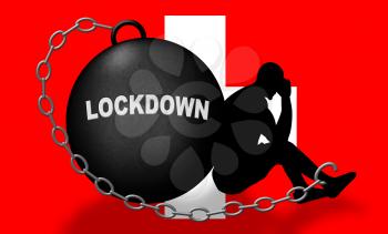 Switzerland lockdown preventing coronavirus pandemic outbreak. Covid 19 Swiss precaution to lock down disease infection - 3d Illustration