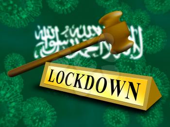 Saudi Arabia lockdown in solitary confinement or stay home. Arabian lock down from covid-19 pandemic - 3d Illustration