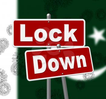 Pakistan lockdown sign against coronavirus covid-19. Pakistani stay home order to enforce self isolation and stop infection - 3d Illustration