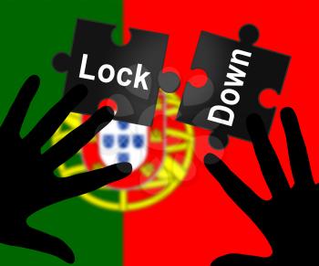 Portugal lockdown in solitary confinement or stay home. Portuguese lock down from covid-19 pandemic - 3d Illustration