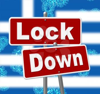 Greece lockdown sign against coronavirus covid-19. Greek stay home order to enforce self isolation and stop infection - 3d Illustration
