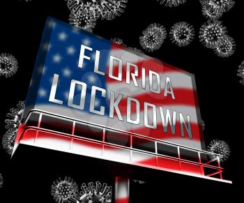Florida lockdown means confinement from coronavirus covid-19. Miami solitary seclusion from virus with stay home restriction - 3d Illustration