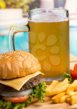 Burger With Beer Meaning Ready To Eat And Ready To Eat