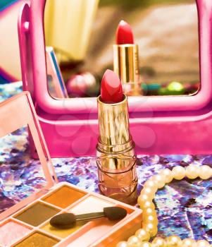 Red Lipstick Makeup Indicates Beauty Products And Make-Up