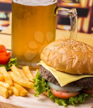 Burger Beer Meal Representing Quarter Pounder And Potato