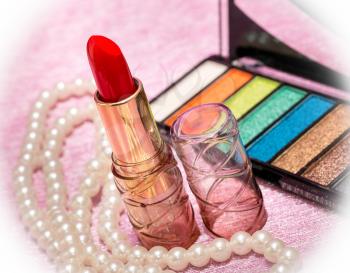 Lipstick And Makeup Indicating Beauty Product And Cosmetology