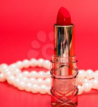 Red Lipstick Representing Make Up And Cosmetic