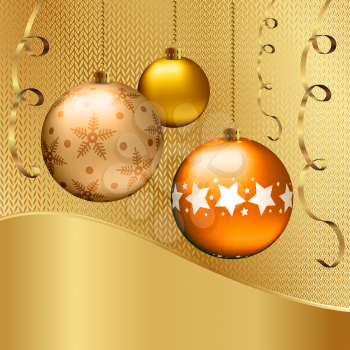 Abstract golden background with Christmas balls. Vector illustration.