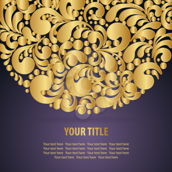 Circle golden background with decoration made of swirls shapes, vector illustration