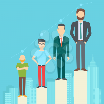 Set of business people, collection of diverse characters in flat cartoon style on the city background, vector illustration