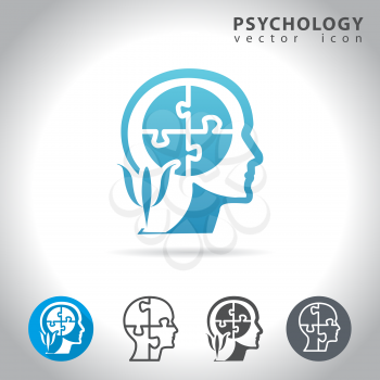 Psychology icon set, collection of puzzle head mind icons, vector illustration