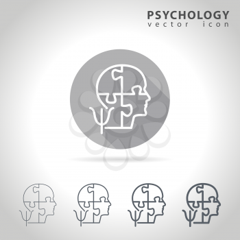 Psychology outline icon set, collection of puzzle head mind icons, vector illustration