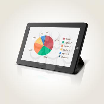Modern black tablet pc with chart pie on screen, vector illustration